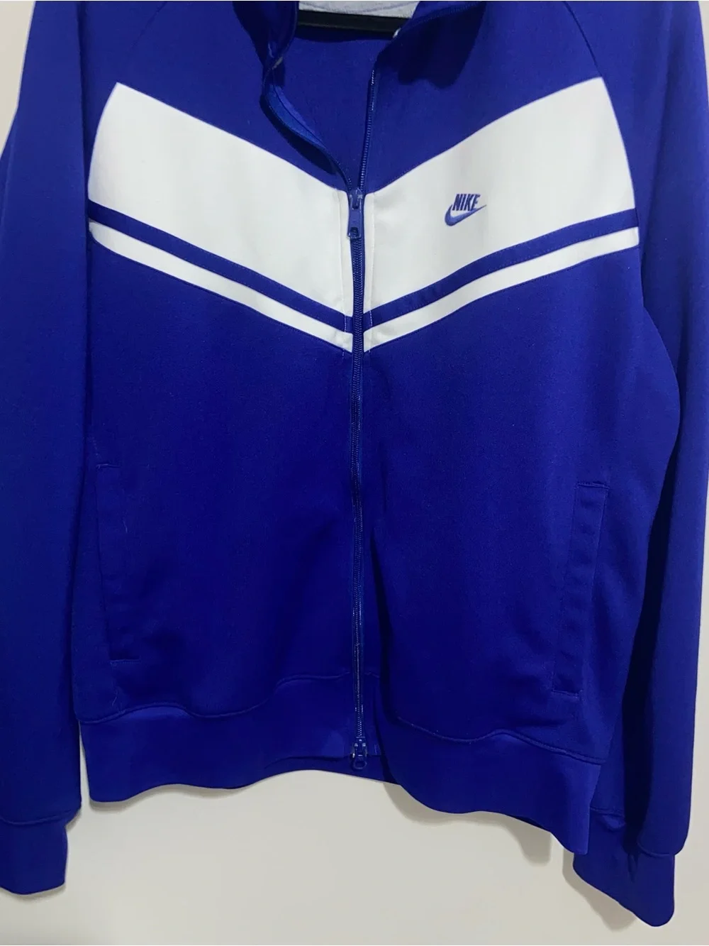Nike Track Jacket Mens Large RN #56323 CA# 05553 Zip Striped Vtg Y2K Royal Blue